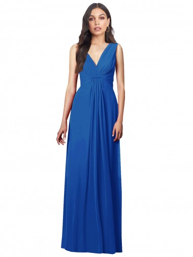 Wholesale Draped V-Neck Shirred Chiffon Maxi Bridesmaid Dress
