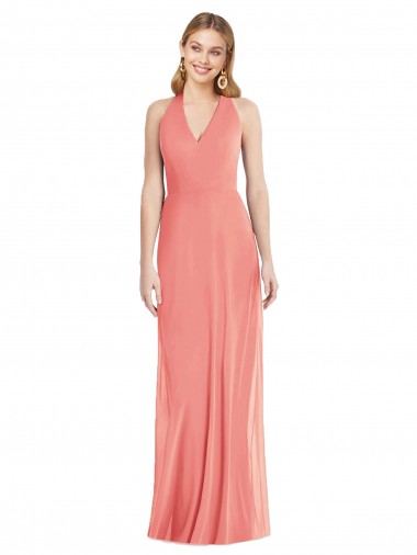 Wholesale V-Neck Halter Chiffon Maxi Formal Bridesmaid Dress Open Back
