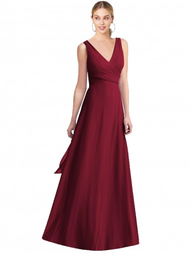 Wholesale Sleeveless V-Neck Chiffon Wrap Bridesmaid Dress