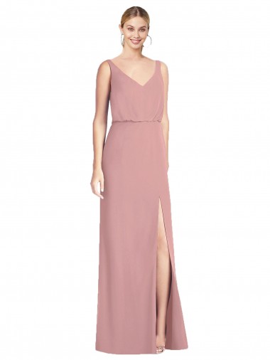 Wholesale Blouson Bodice Chiffon Bridesmaid Dress with Front Slit