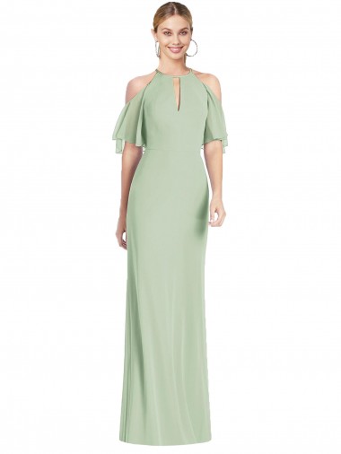 Wholesale Ruffle Cold-Shoulder Mermaid Chiffon Maxi Bridesmaid Dress