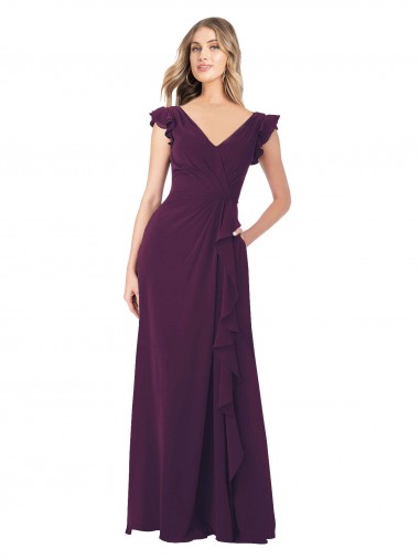 Wholesale Ruffle Cap Sleeves Long Chiffon Bridesmaid Dress