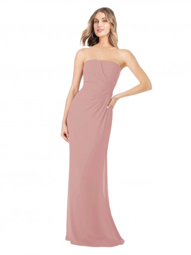 Wholesale Draped Strapless Sheath Long Chiffon Bridesmaid Dress