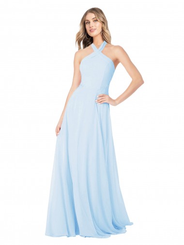 Wholesale Criss Cross High Neck Halter Chiffon Bridesmaid Dress