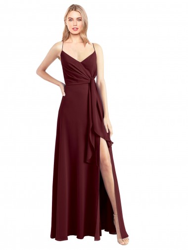 Wholesale Spaghetti Straps V-Neck Long Chiffon Bridesmaid Dress with Side Slit
