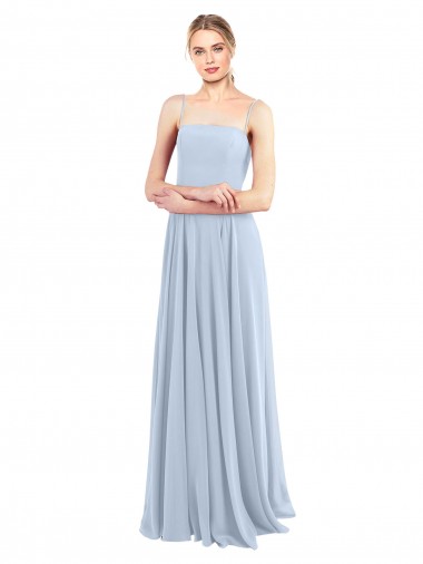 Wholesale Luxe Chiffon Straight Neckline Long Chiffon Bridesmaid Dress with Skinny Straps