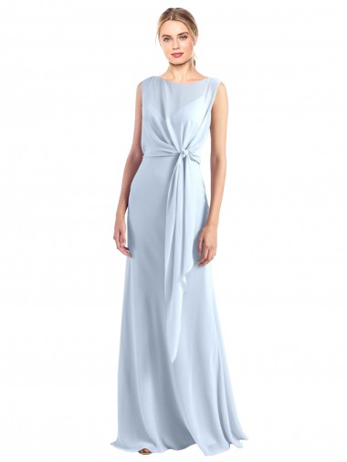 Wholesale Illusion Boat Neck Long Full Length Chiffon Bridesmaid Dress with Keyhole Back