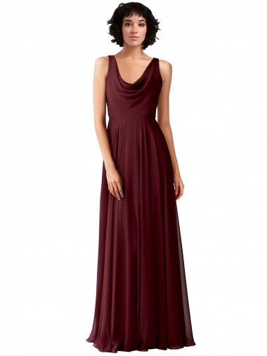 Wholesale Draped Cowl Neck Long Chiffon Bridesmaid Dress with Wide Straps