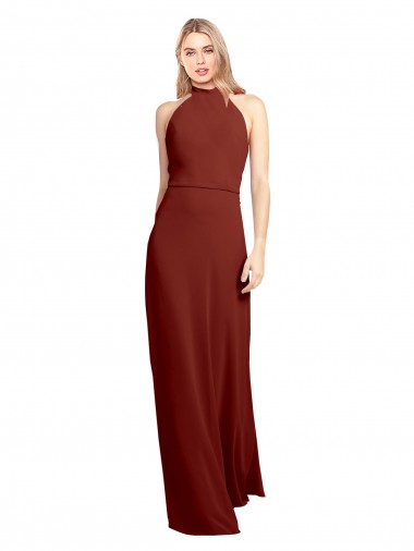 Wholesale Slim High Neck Halter Fitted Open Back Chiffon Bridesmaid Dress / Prom Dress