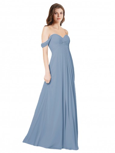 Wholesale Empire Waist Off the Shoulder Chiffon Bridesmaid Dress with Sweetheart Bodice
