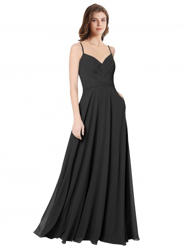 Wholesale Cowl Back Spaghetti Straps Long Chiffon Bridesmaid Dress 