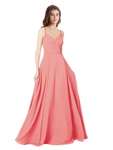 Wholesale Crossover Bodice Long Chiffon Bridesmaid Dress with Double Back Straps