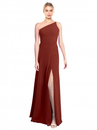 Wholesale Fit and Flare One Shoulder Long Chiffon Bridesmaid Dress with High Slit