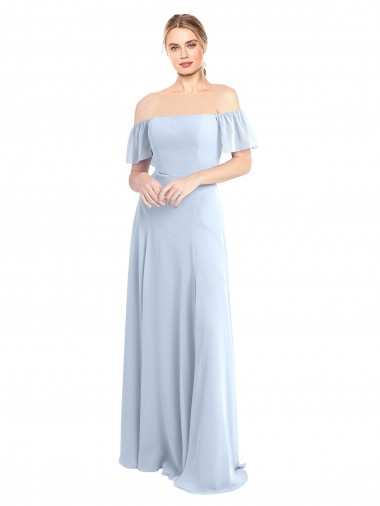 Wholesale Off the Shoulder Flutter Sleeves Long Chiffon Bridesmaid Dress