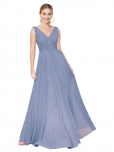 Wholesale Floor Length High Neck V-Back Chiffon Bridesmaid Dress / Formal Prom Dress