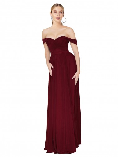 Wholesale Shirred Sweetheat Neckline Off the Shoulder Long Chiffon Bridesmaid Dress / Formal Prom Dress