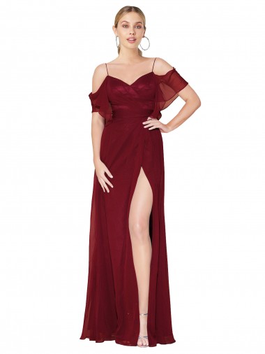 Wholesale Cold Shoulder Long Mermaid Chiffon Bridesmaid Dress / Formal Prom Dress with Straps