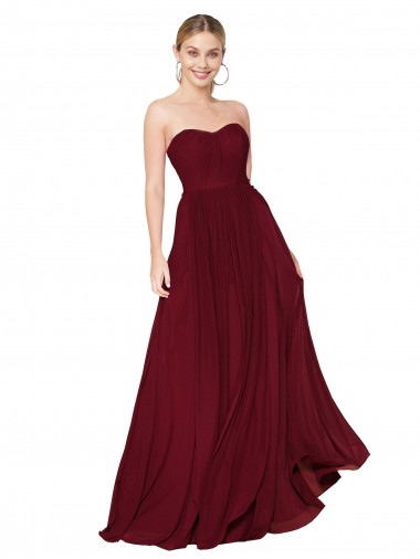 Wholesale Draped Strapless Long A-Line Chiffon Bridesmaid Dress / Formal Prom Dress