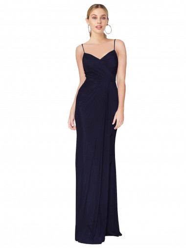 Wholesale Draped Spaghetti Straps Long Chiffon Mermaid Bridesmaid Dress / Formal Prom Dress