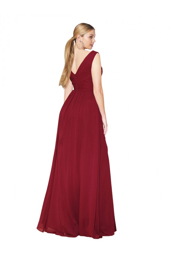 Draped Mermaid Long V-Neck Chiffon Bridesmaid Dress / Formal Prom Dress with High Slit