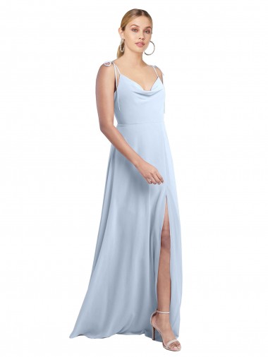 Wholesale Draped Cowl Neck Tied Straps Long Chiffon Bridesmaid Dress with Slit