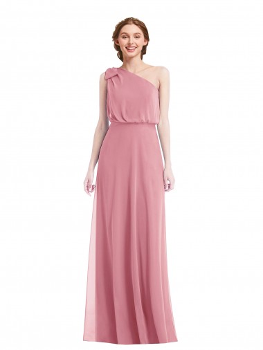 Wholesale One Shoulder Bow Blouson Bodice Maxi Bridesmaid Dress