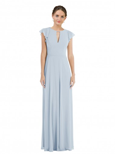 Wholesale Flutter Sleeve V Keyhole Chiffon Maxi Formal Bridesmaid Dress