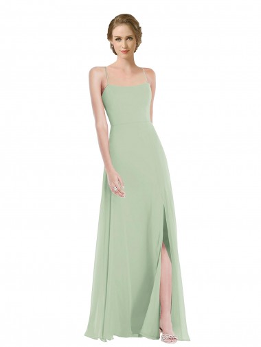 Wholesale Scoop Neck Tie Strap Maxi Bridesmaid Dress with Front Slit