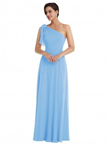Wholesale Draped One Shoulder Maxi Bridesmaid Dress with Scarf Bow