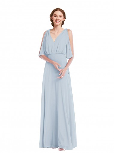 Wholesale V-Neck Split Sleeves Blouson Bodice Maxi Bridesmaid Dress