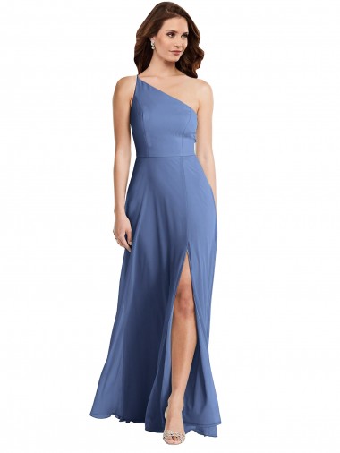 Wholesale One Shoulder Full Length Maxi Formal Bridesmaid Dress with Flirty Slit
