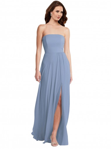 Wholesale Strapless A-Line Maxi Bridesmaid Dress with Front Slit