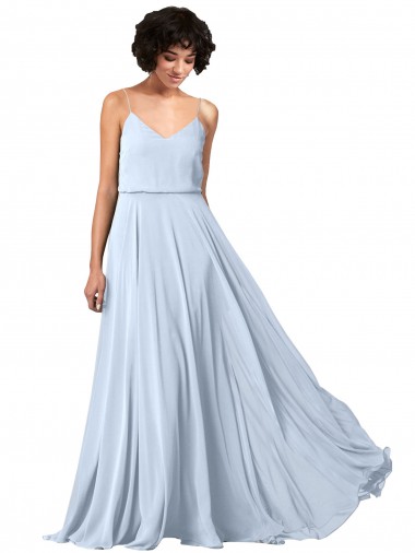 Wholesale V-Neck Blouson Waist Long Chiffon Bridesmaid Dress with Straps