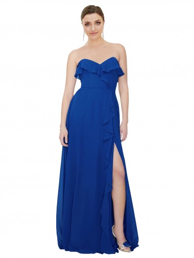 Wholesale Ruffled Chiffon Strapless Bridesmaid Dress