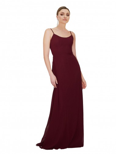 Wholesale Scoop Neck Tied Keyhole Back Chiffon Bridesmaid Dress