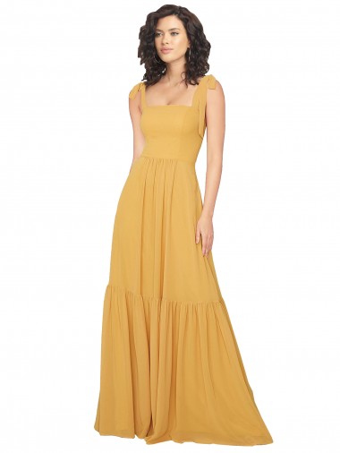 Wholesale Tied Strap Square Neck Long Chiffon Bridesmaid Dress