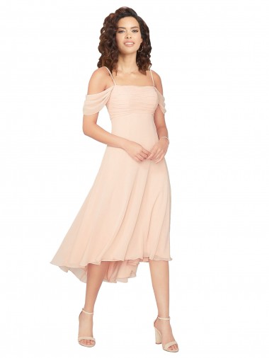 Wholesale Cold Shoulder Midi Length Short Chiffon Bridesmaid Dress