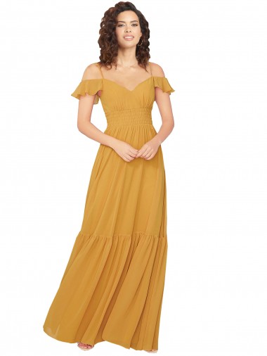 Wholesale Ruched Keyhole Back Boho Chiffon Bridesmaid Dress