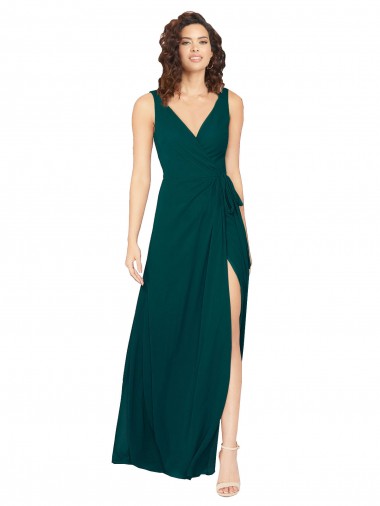 Wholesale V-Neck Chiffon Bridesmaid Dress with Front Skirt Slit