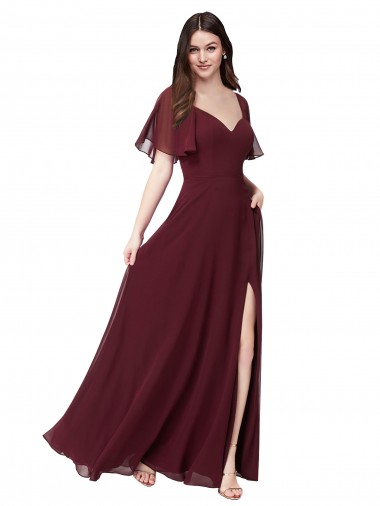 Wholesale Chiffon Flutter Sleeve Sweetheart Bridesmaid Dress