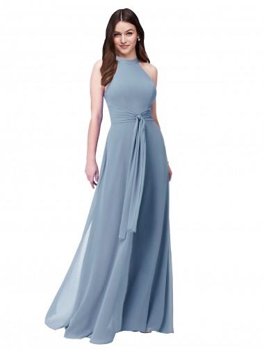 Wholesale Halter High Neck Chiffon Dress with Sash