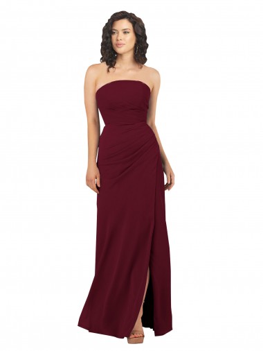 Wholesale Simple Strapless Chiffon Bridesmaid Dress with Rounded Neckline