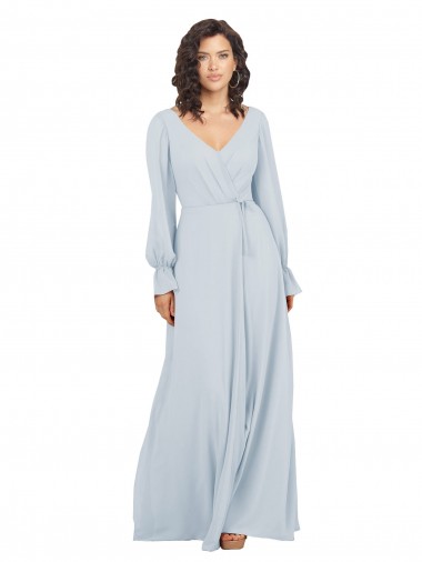 Wholesale Long Sleeve Chiffon Bridesmaid Dress with Bow Detail