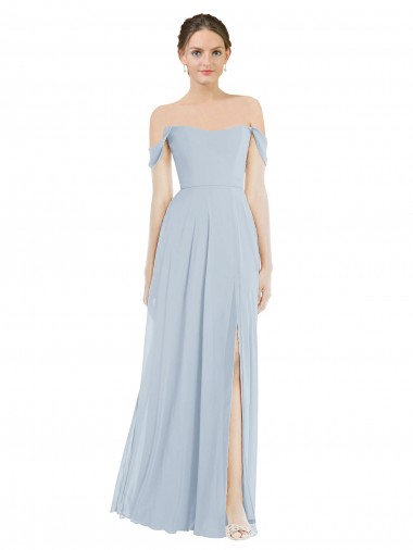 Wholesale Off the Shoulder Basque Neck Maxi Bridesmaid Dress with Flounce Sleeves