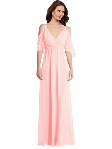 Wholesale Cold Shoulder Draped Wrap Maxi Bridesmaid Dress