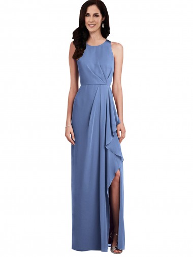 Wholesale Sleeveless Chiffon Bridesmaid Dress with Draped Front Slit