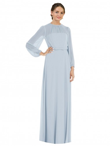 Wholesale Strapless Chiffon Maxi Formal Bridesmaid Dress with Puff Sleeve Blouson Overlay