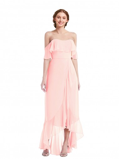 Wholesale Off the Shoulder Ruffled High Low Maxi Bridesmaid Dress