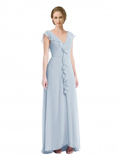 Wholesale Ruffle Trimmed V Back Chiffon Maxi Bridesmaid Dress