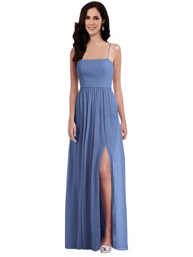 Wholesale Slim Spaghetti Straps Chiffon Bridesmaid Dress with Front Slit